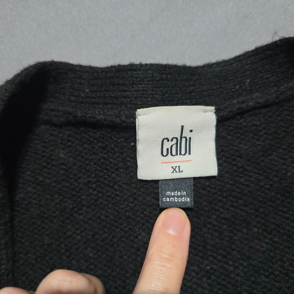 Cabi Floral Intarsia Cardigan Women‎ XL Black V-Neck Button Front Sweater 4465 - Picture 3 of 6